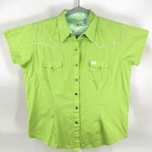 VTG Y2K 20 X Lime Green Short Sleeve Pearl-snap Western Button Up Women’s M